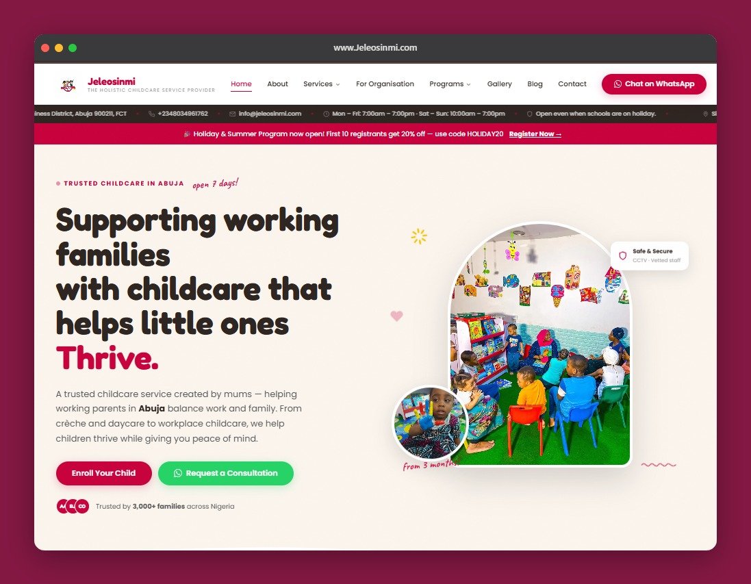 Jeleosinmi - Full-Stack Childcare Platform with Payments & Lead Generation